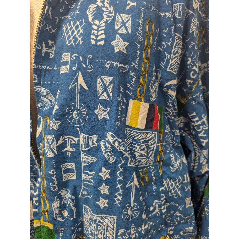 Vintage Lizsport 90s Y2k Blue Nautical Coastal Print Bomber Jacket sz M Retro - Picture 6 of 13